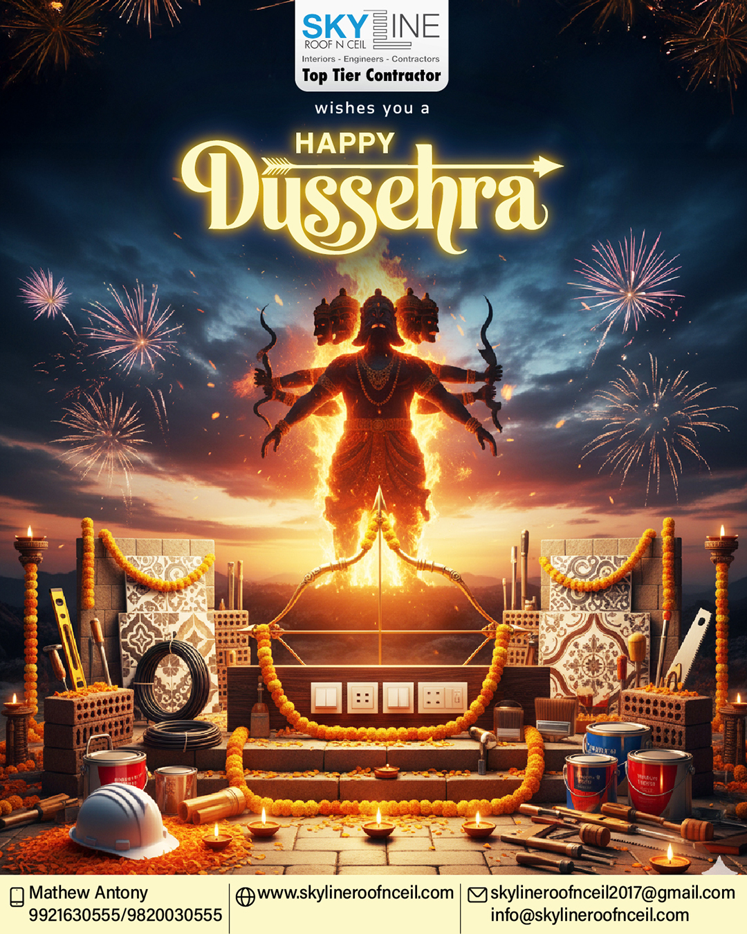 Skyline Roof 'N' Ceil wishes you a Happy Dussehra! 🏹 May this festival of victory inspire us all to overcome every hurdle. We channel this same spirit of precision and excellence into every project, delivering lasting quality you can trust. ✨🪔🙏

📞 Skyline Roof ‘N’ Ceil: 9820030555 / 9921630555 
📩 skylineroofnceil2017@gmail.com
🌐 www.skylineroofnceil.com

Like and follow us on Instagram, Facebook, YouTube, Linkedin & Pinterest

#pune #Punekar #HappyDussehra #IndianFestival #FestiveSeason #Celebration