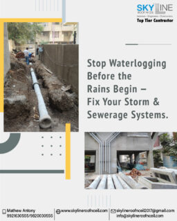 Waterlogging isn’t just caused by heavy rains — it’s the result of poor or inefficient storm and sewerage systems.

At Skyline Roof ‘N’ Ceil, we design and execute reliable underground drainage solutions that ensure smooth water flow, structural safety, and long-term performance.

With years of hands-on expertise in Pune, our team delivers:
✔ Accurate excavation & slope planning
✔ High-quality storm & sewer pipeline installation
✔ Leak-proof joints and durable chambers
✔ End-to-end execution with strict quality checks

Because the right drainage system today prevents costly damage tomorrow.

Planning a project? Ensure it’s flood-ready. Contact Skyline Roof ‘N’ Ceil today for expert storm & sewerage drainage solutions.

📞 Connect: Mathew Antony: 9820030555
📩 skylineroofnceil2017@gmail.com
🌐 www.skylineroofnceil.com

Like and follow us on Instagram, Facebook, YouTube, Linkedin

#PuneContractor #PuneConstruction #StormDrainage #SewerageSystem #WaterloggingSolution #MonsoonReady #DrainageExperts #CivilWork #QualityConstruction #ContractorsOfPune