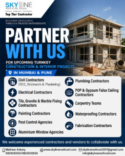 WORK WITH US

Skyline Roof 'N' Ceil is expanding its network of trusted contractors, vendors, and specialist agencies for upcoming turnkey construction and interior projects across Mumbai & Pune.

We are currently seeking experienced:
✔ Civil Contractors (RCC, Brickwork & Plastering)
✔ Plumbing Contractors
✔ Electrical Contractors
✔ POP & Gypsum False Ceiling Contractors
✔ Tile, Granite & Marble Fixing Contractors
✔ Carpentry Teams
✔ Painting Contractors
✔ Waterproofing Contractors
✔ Pest Control Agencies
✔ Fabrication Contractors
✔ Aluminium Window Agencies

Whether you're an individual specialist, contractor, skilled professional, or an established team, we'd love to collaborate with you.

Join our network of trusted project partners and be a part of exciting residential, villa, bungalow, farmhouse, renovation, and interior fit-out projects across Mumbai and Pune.

Contact us today to explore project opportunities. ✅
📞 Call Mr. Mathew Antony: 9921630555 / 9820030555
📩 skylineroofnceil2017@gmail.com
🌐 www.skylineroofnceil.com

Like and follow us on Instagram, Facebook, YouTube, Linkedin & Pinterest

#pune #PCMC #Mumbai #MumbaiConstruction #PuneConstruction #ContractorsWanted #ConstructionProjects #InteriorProjects #TurnkeyProjects #CivilContractor